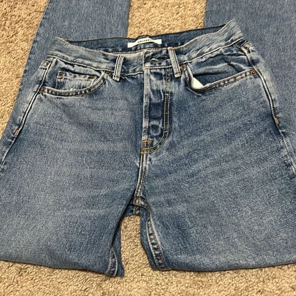 GRLFRND 24 Karolina High Rise Straight Leg Crop Jeans Frayed Hem Button Fly - Picture 7 of 13